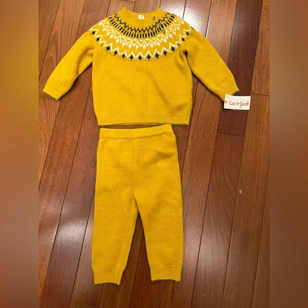 Baby Fair Isle Top & Bottom Set - Cat & Jack™ Yellow e1.